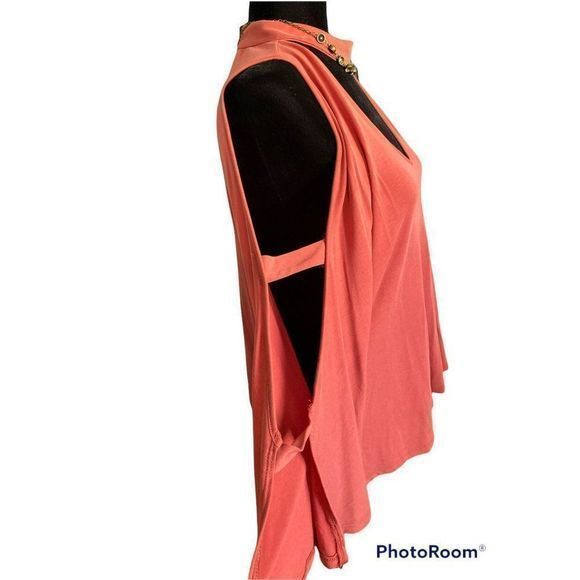 Gianni Bini rust red key hole cute out ladder‎ sleeve flowy blouse small - Picture 2 of 5